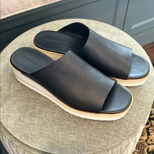 Vince Sarria Leather Mule Wedge Slide Sandal Black Size 9 Quite Luxury